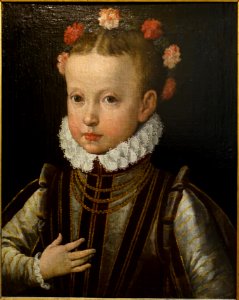 A Young Princess wearing a Wreath of Pinks, Spain, 1670-1699, oil on panel - Kingston Lacy - Dorset, England - DSC03657