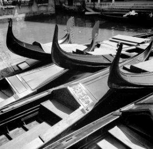 Aangemeerde gondels in Venetië, Bestanddeelnr 254-2027