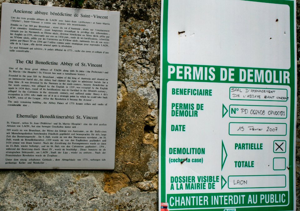 Abbaye Saint-Vincent de Laon, permis de demolir
