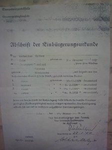 Abschrift der Einbürgerungsurkunde Kornelius Kröker 1944