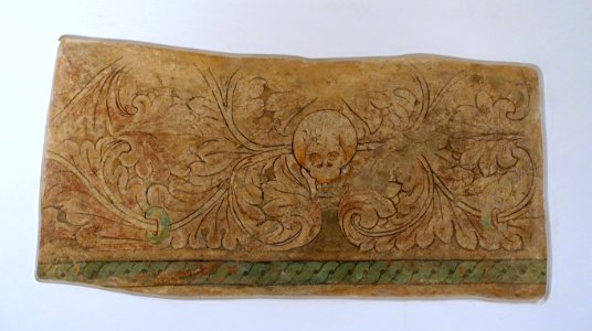 Acanthus frieze with Skull, Cave of the Seafarers (Cave 212), Kizil, c. 4th-5th century AD, wall painting - Ethnological Museum, Berlin - DSC01695