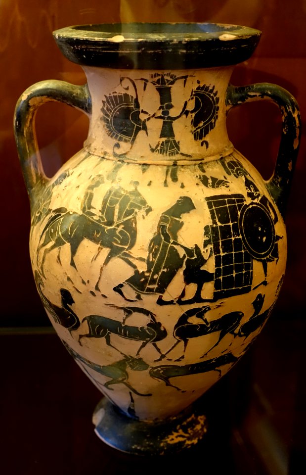 Achilles lying in wait for Troilos, inv. 96, Tyrrhenian amphora, Castellani Painter, 560-550 BC, ceramic - Musei Capitolini - Rome, Italy - DSC05912