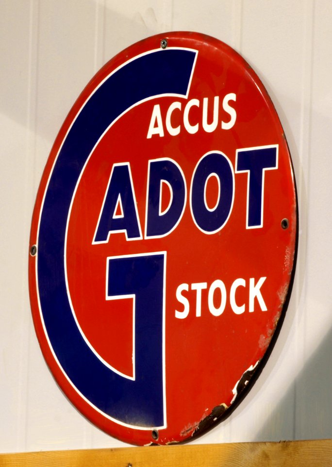 Accus Gadot strock enamel advert sign at the den hartog ford museum
