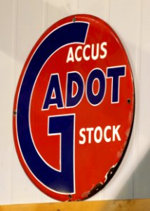 Accus Gadot strock enamel advert sign at the den hartog ford museum