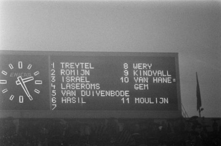 AC Milan tegen Feyenoord 1-0 Europa Cup I . Bord met namen Nederlandse spelers, Bestanddeelnr 922-9641