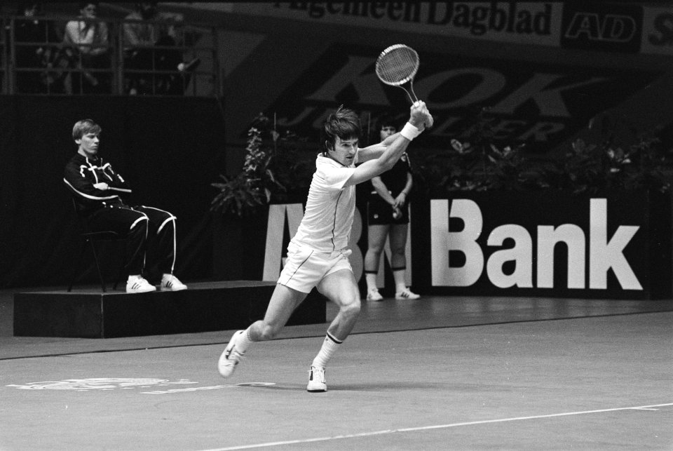 ABN-tennistoernooi in Ahoy te Rotterdam, Jimmy Conners aktie tegen Wilkison 17 maart 1981, Bestanddeelnr 931-3784