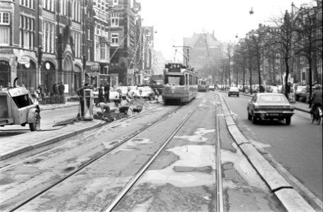 Aanleg van de vrije trambaan op het Rokin in Amsterdam, Bestanddeelnr 926-9867