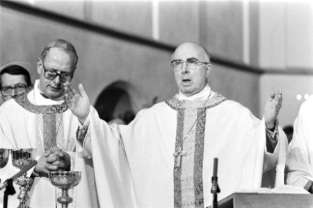 Aartsbisschop Simonis (l) en kardinaal Willebrands tijdens de eucharistievieri…, Bestanddeelnr 932-8010