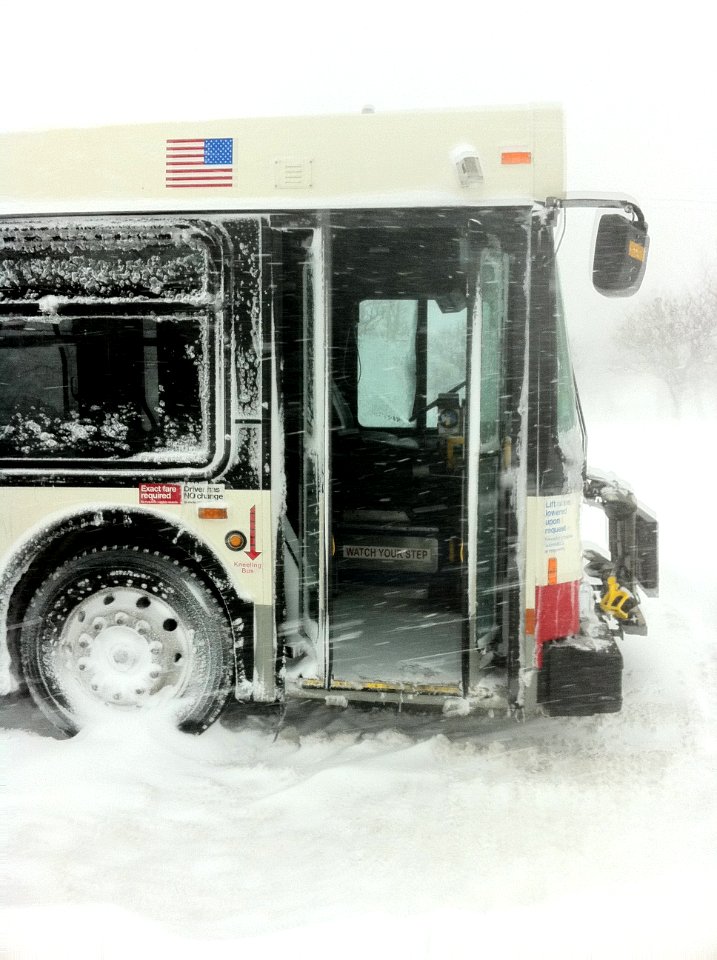 Abandoned CTA Bus on Lake SHore Drive with doors opened feb 2 2011