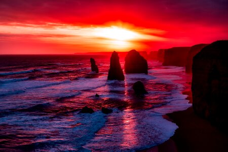 Stones coastline sunset photo