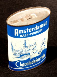 Amsterdamse Half-Pondjes Chocoladekorrels blikje, foto01