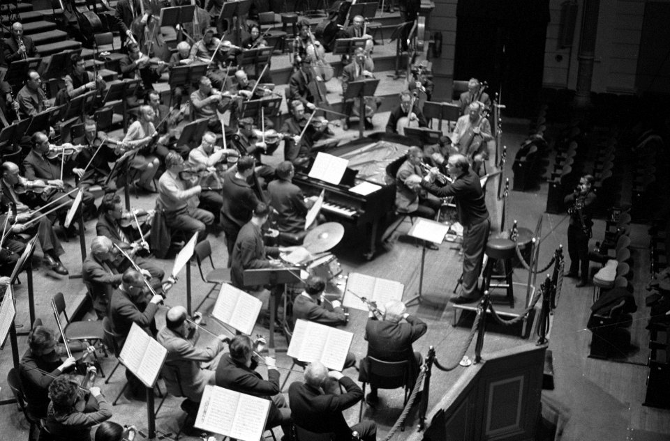 Amsterdams Concertgebouw Orkest repeteert met het combo de Diamond Five o.l.v., Bestanddeelnr 914-7457