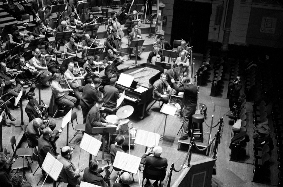 Amsterdams Concertgebouw Orkest repeteert met het combo de Diamond Five o.l.v., Bestanddeelnr 914-7461