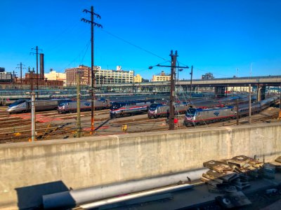 Amtrak trains waiting at Sunnyside Yard photo