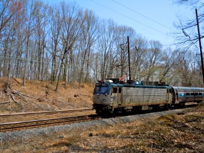 Amtrak 942 pushing a Keystone Service train through Duffy's Cut, April 2011 photo