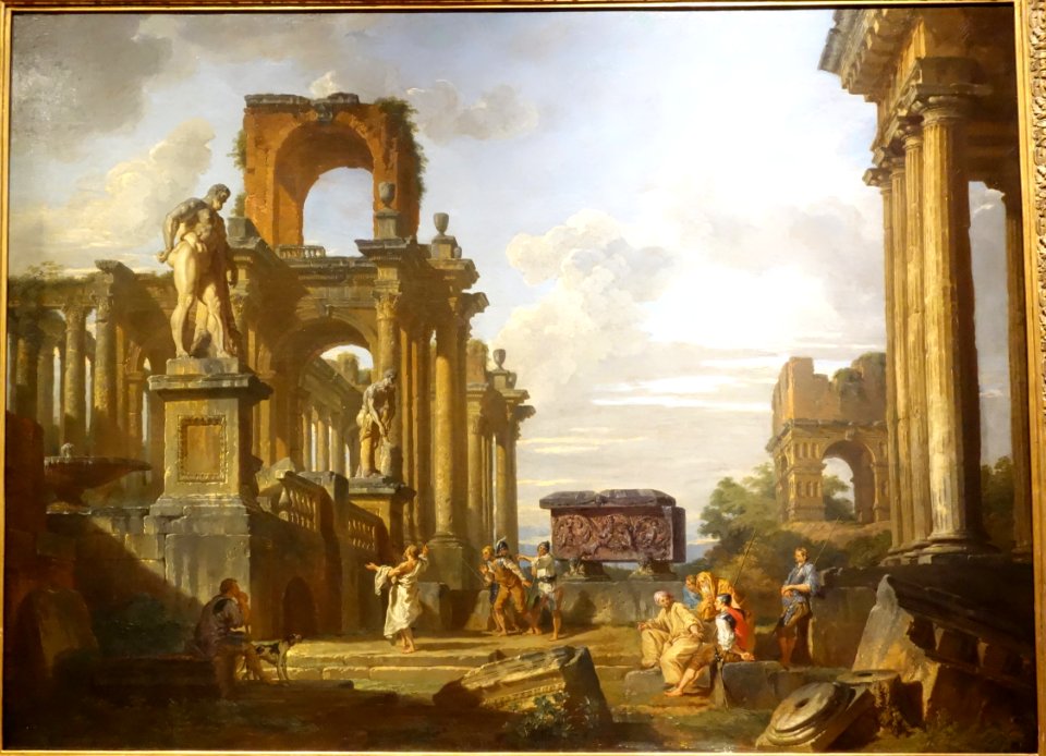 An Architectural Capriccio of the Roman Forum with Philosophers and Soldiers among Ancient Ruins ..., by Giovanni Paolo Panini, c. 1745-1750, oil on canvas - National Museum of Western Art, Tokyo - DSC08515