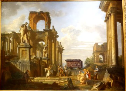 An Architectural Capriccio of the Roman Forum with Philosophers and Soldiers among Ancient Ruins ..., by Giovanni Paolo Panini, c. 1745-1750, oil on canvas - National Museum of Western Art, Tokyo - DSC08515