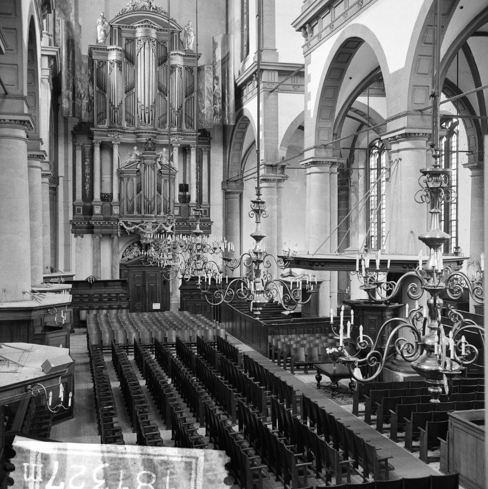 Amsterdam. Interieur van de Westerkerk met het grote orgel en de preekstoel, Bestanddeelnr 918-1327