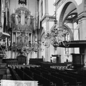 Amsterdam. Interieur van de Westerkerk met het grote orgel en de preekstoel, Bestanddeelnr 918-1329