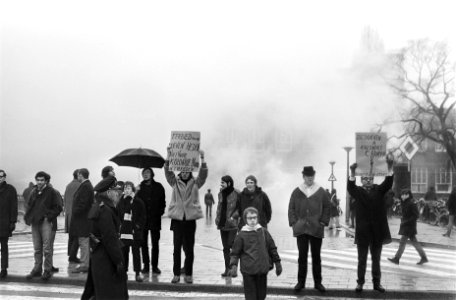 Amsterdam. Kranslegging bij het Van Heutsz-monument demonstranten in actie, Bestanddeelnr 921-0452