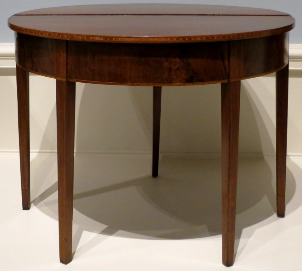 American semi-circular card table, c. 1790-1810, walnut with light wood inlay, Dayton Art Institute