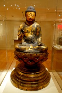 Amida, Buddha of the Western Paradise, Japan, 1100s AD, hinoki wood, gold leaf, crystal - Peabody Essex Museum - DSC07580