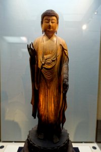 Amida Nyorai (Amitabha), Japan, Kamakura period, 1200s AD, wood with polychromy, gold pigment, cut gold leaf, inlaid crystal eyes - Tokyo National Museum - Tokyo, Japan - DSC08847