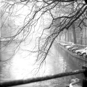 Amsterdamse gracht in druilerige mist gehuld, Bestanddeelnr 916-2135