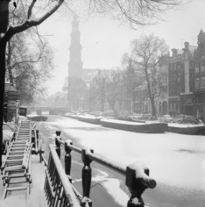 Amsterdam in de sneeuw, de oude Wester langs de Prinsengracht, Bestanddeelnr 914-6532
