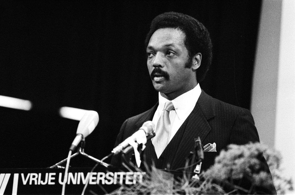 Amerikaanse dominee Jesse Jackson spreekt op de VU te Amsterdam, Bestanddeelnr 932-6978