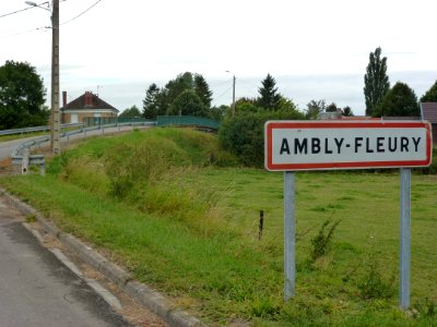 Ambly-Fleury (Ardennes) city limit sign and bridge Canal des Ardennes