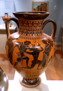Amphora with Theseus and the Minotaur, Circle of the Antimenes Painter, Greek, Attic, Archaic period, c. 520-520 BC, terracotta - Middlebury College Museum of Art - Middlebury, VT - DSC08026