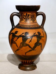 Amphora depicting runners, storage jar, Painter of Oxford 218 B, Attic black figure, c. 500 BC, terracotta - Spurlock Museum, UIUC - DSC05721 photo