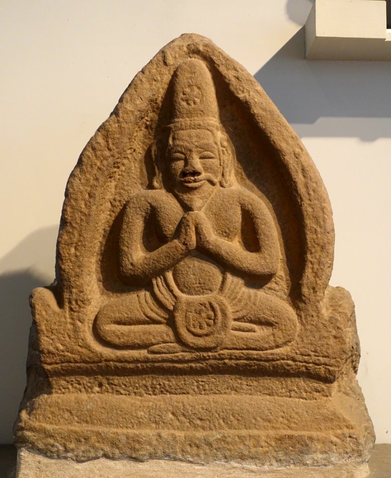 Antefix with ascetic figure, Thap Mam, Binh Dinh, 12th-13th century AD, sandstone - Museum of Vietnamese History - Ho Chi Minh City - DSC06122
