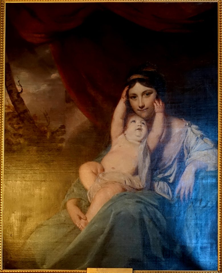 Anne, Lady Harewood, by Joshua Reynolds, with infant daughter Frances, 1764, oil on canvas - Yellow Drawing Room - Harewood House - West Yorkshire, England - DSC01897