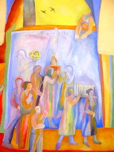 Antezana - San Miguel Arcángel, pórtico, 'Pinturas para la Vida' (Xabier Egaña) 2
