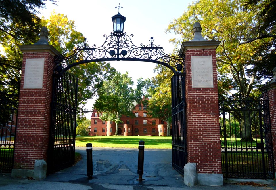Andover Massachusetts Phillips Academy Abbot campus entranceway with Draper Hall in background