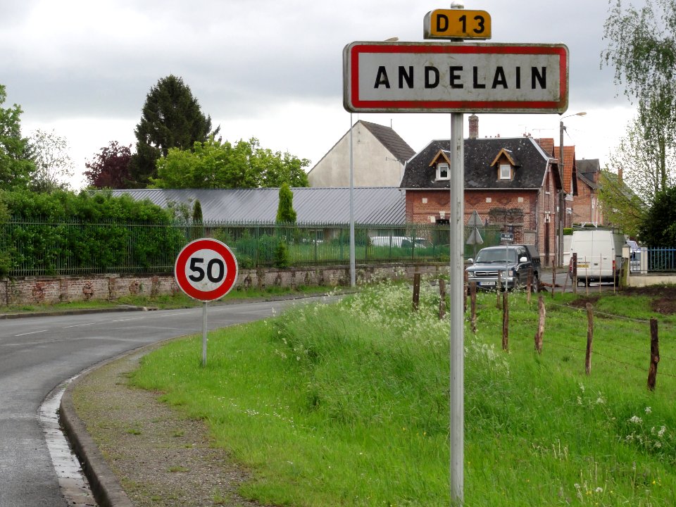 Andelain (Aisne) city limit sign