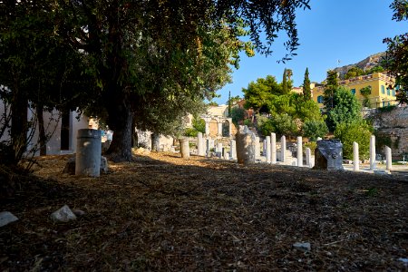 Ancient gravemarkers in the Roman Agora of Athens on August 2, 2020