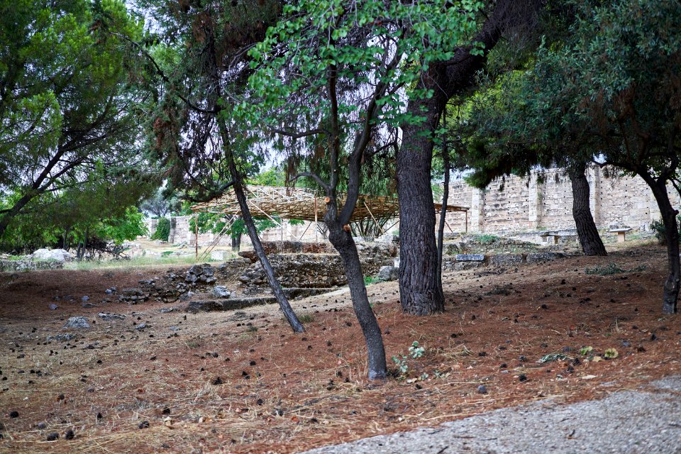 Ancient ruins in the shadow the Olympieion on August 8, 2020