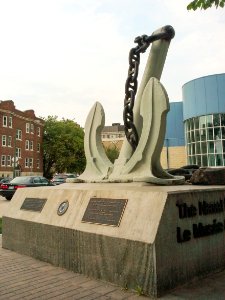 Anchor statue outside of the Naval Museum of Manitoba