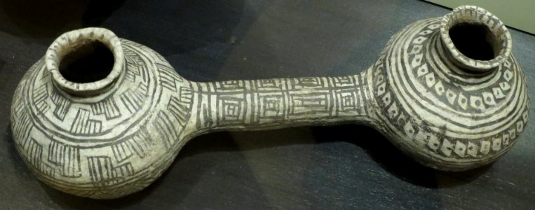 Ancestral Pueblo, Flagstaff black on white double jar, 1100-1200 CE, Heard Museum