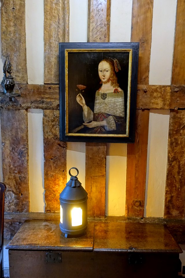 An Unknown Woman holding a Rose, British (English) school, 1600-1699, oil on panel - Packwood House - Warwickshire, England - DSC09005