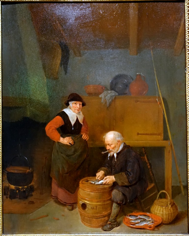 An old man gutting a fish, Quiringh Gerritsz van Brekelenkam, 1667, oil on wood - Villa Vauban - Luxembourg City - DSC06581 photo