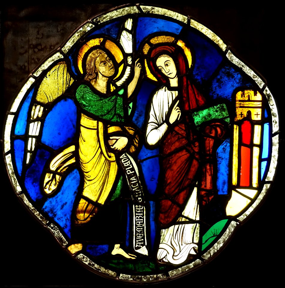 Annunciation, France, Ile de France, 1200-1250 AD, stained glass, lead - Cinquantenaire Museum - Brussels, Belgium - DSC08847