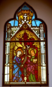 Annunciation, Köln, c. 1350, stained and painted glass - Hessisches Landesmuseum Darmstadt - Darmstadt, Germany - DSC00166
