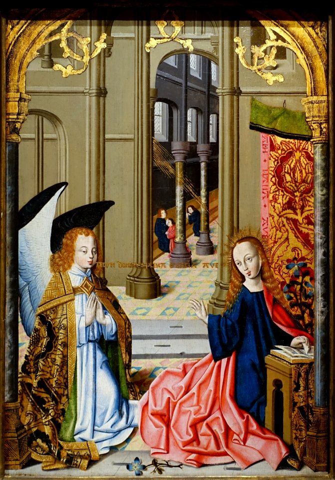 Annunciation, by the Master of the Hartford Annunciation, France, School of Amiens, c. 1480, oil and tempera on canvas transferred from panel - Wadsworth Atheneum - Hartford, CT - DSC05102