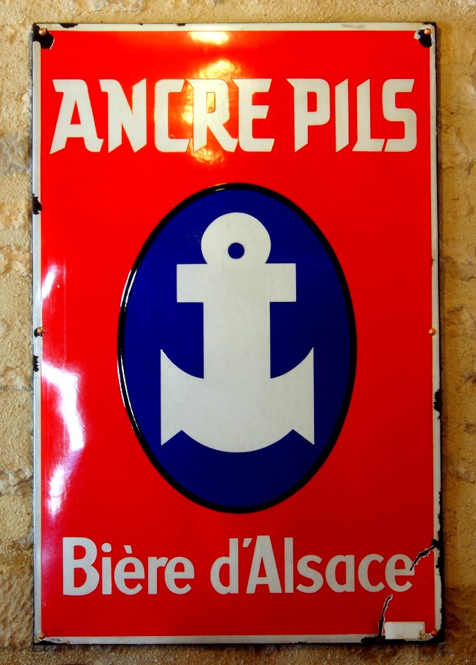 Ancre Pils, Bière d'Alsace, enamel advert at the Musée Européen de la Bière
