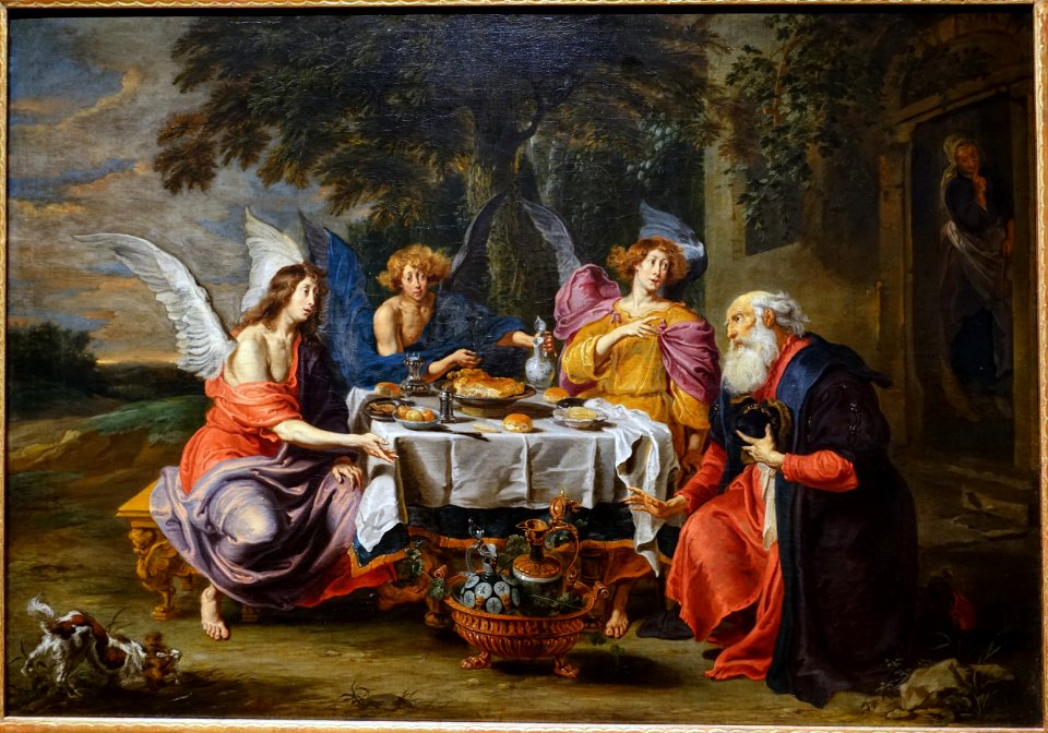 Angels visiting Abraham, by Willem van Herp I, Antwerp, 1650-1660, oil on canvas - Hessisches Landesmuseum Darmstadt - Darmstadt, Germany - DSC01143