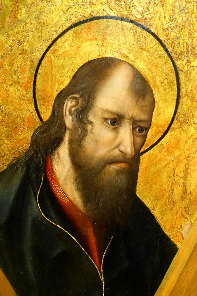 Andrew from St. Andrew and St. Peter, by Fernando Gallego, 1480-1488, predella, oil on panel - University of Arizona Museum of Art - University of Arizona - Tucson, AZ - DSC08281